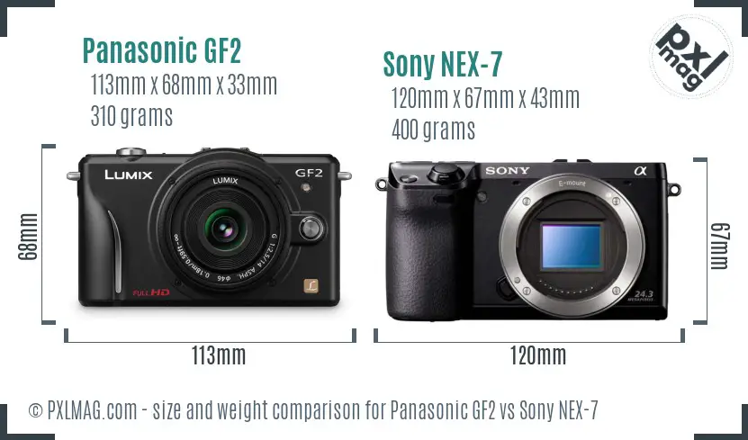 Panasonic GF2 vs Sony NEX-7 size comparison