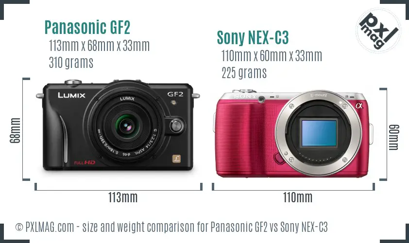 Panasonic GF2 vs Sony NEX-C3 size comparison