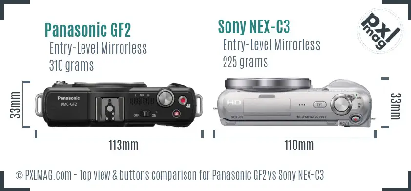 Panasonic GF2 vs Sony NEX-C3 top view buttons comparison