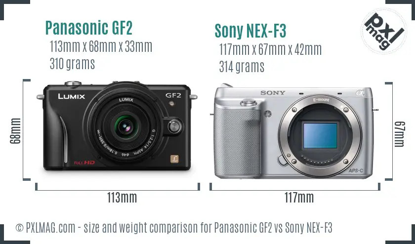 Panasonic GF2 vs Sony NEX-F3 size comparison
