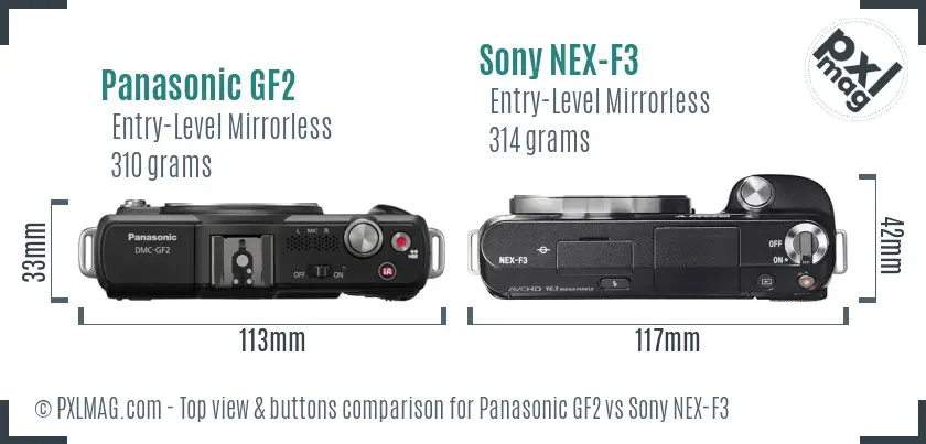 Panasonic GF2 vs Sony NEX-F3 top view buttons comparison