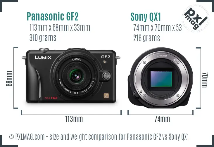 Panasonic GF2 vs Sony QX1 size comparison