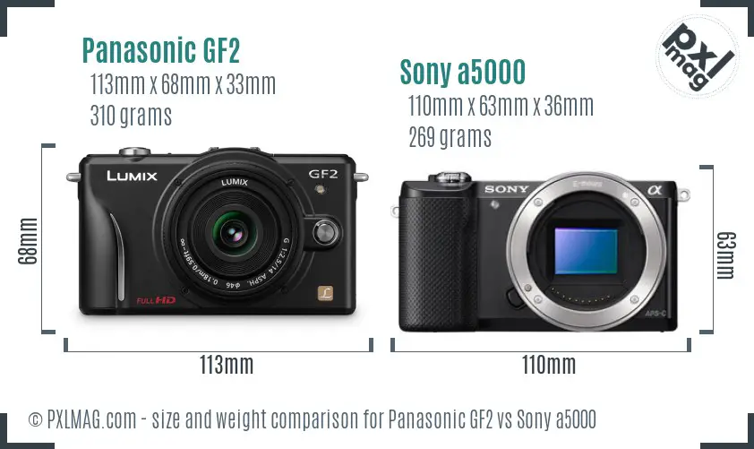 Panasonic GF2 vs Sony a5000 size comparison