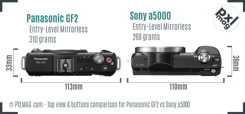 Panasonic GF2 vs Sony a5000 top view buttons comparison