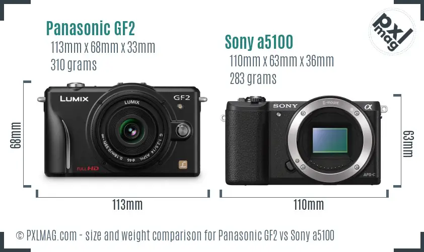 Panasonic GF2 vs Sony a5100 size comparison
