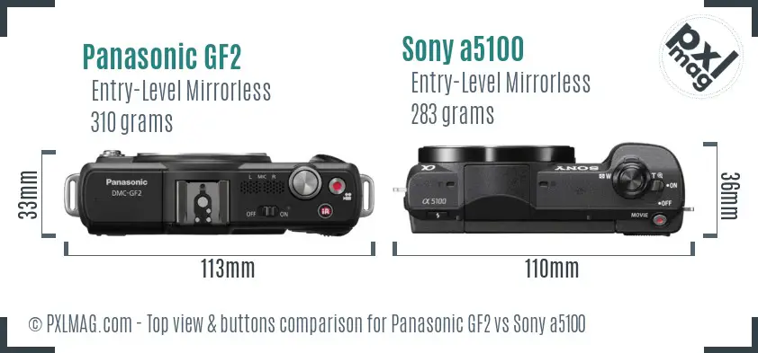 Panasonic GF2 vs Sony a5100 top view buttons comparison