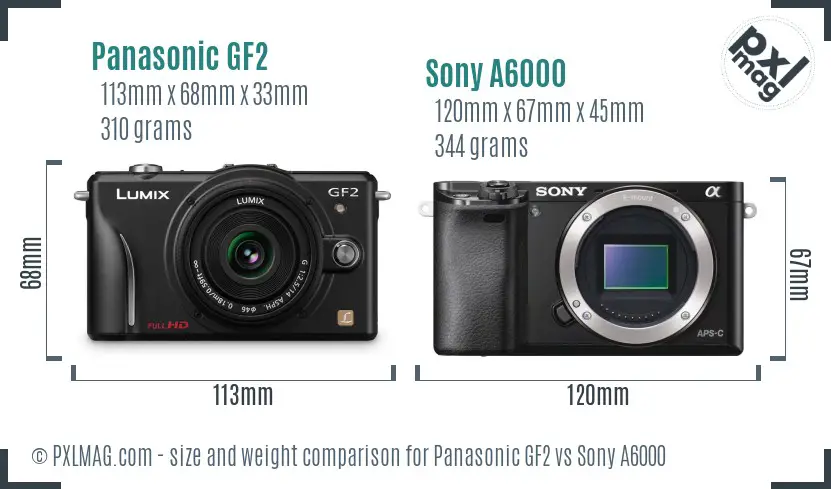 Panasonic GF2 vs Sony A6000 size comparison