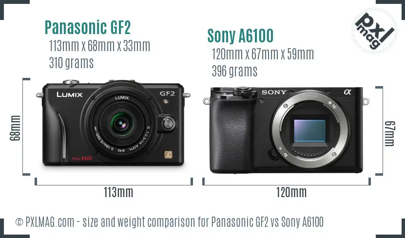 Panasonic GF2 vs Sony A6100 size comparison