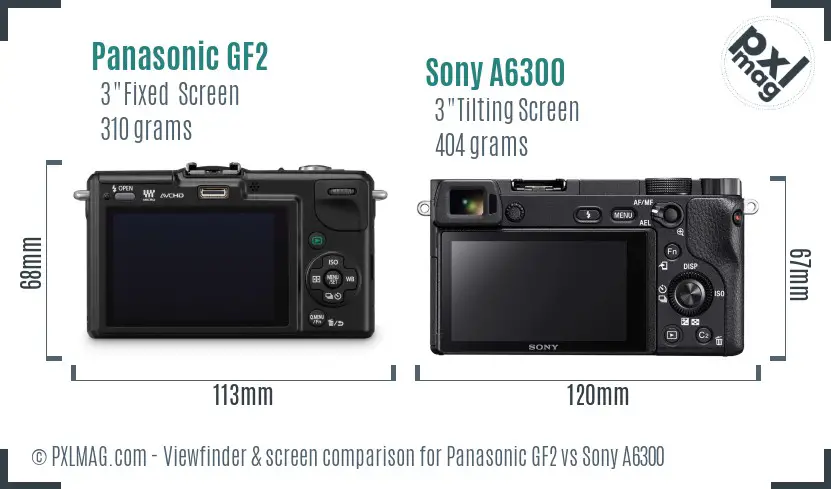 Panasonic GF2 vs Sony A6300 Screen and Viewfinder comparison