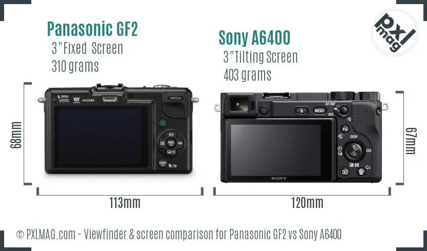 Panasonic GF2 vs Sony A6400 Screen and Viewfinder comparison