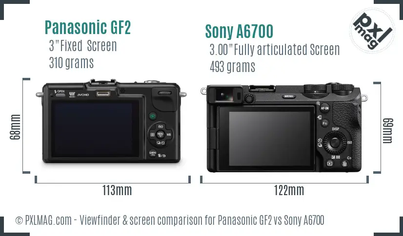 Panasonic GF2 vs Sony A6700 Screen and Viewfinder comparison