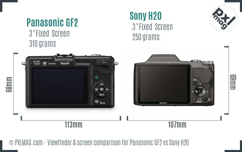 Panasonic GF2 vs Sony H20 Screen and Viewfinder comparison Panasonic GF2 vs Sony H20 Screen and Viewfinder comparison