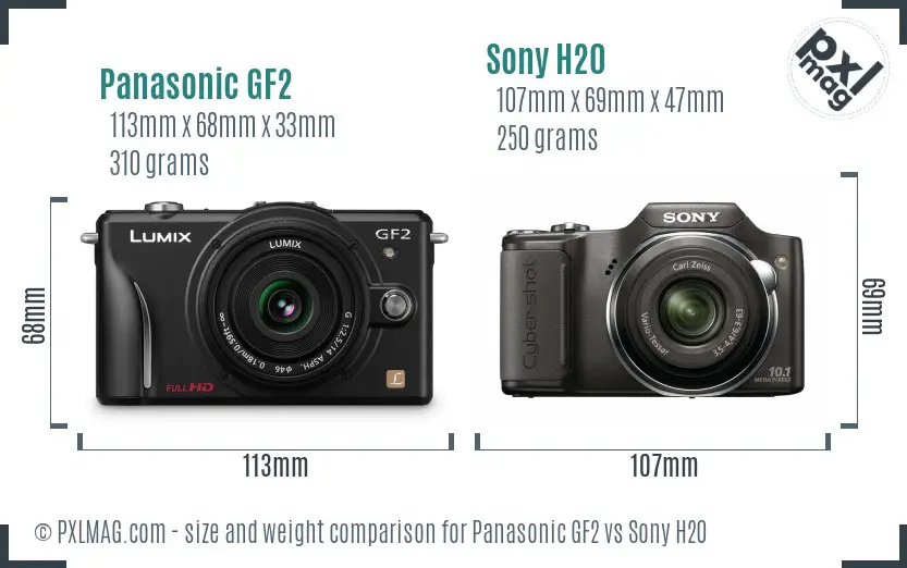 Panasonic GF2 vs Sony H20 size comparison Panasonic GF2 vs Sony H20 size comparison