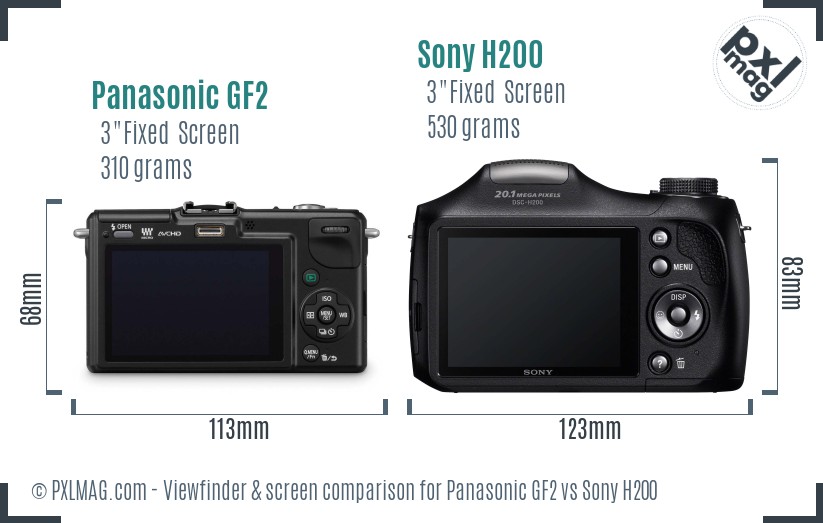 Panasonic GF2 vs Sony H200 Screen and Viewfinder comparison