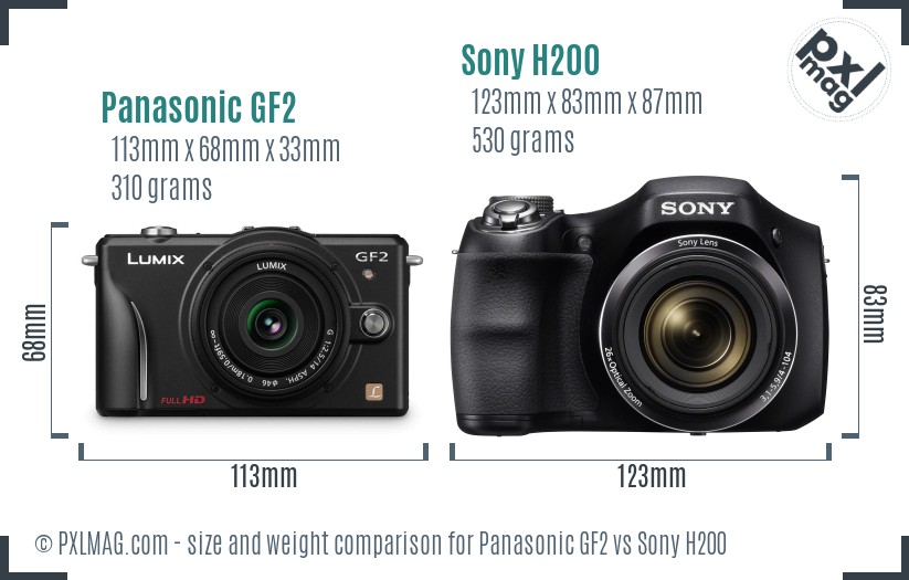 Panasonic GF2 vs Sony H200 size comparison