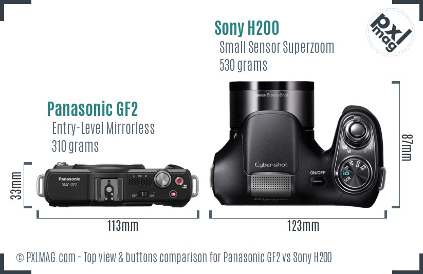 Panasonic GF2 vs Sony H200 top view buttons comparison