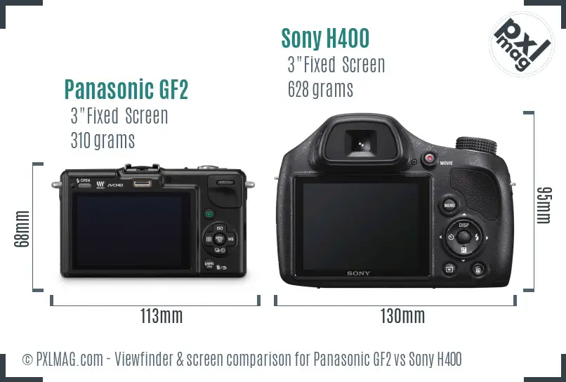 Panasonic GF2 vs Sony H400 Screen and Viewfinder comparison