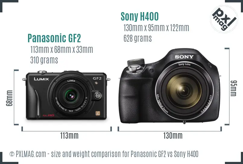 Panasonic GF2 vs Sony H400 size comparison