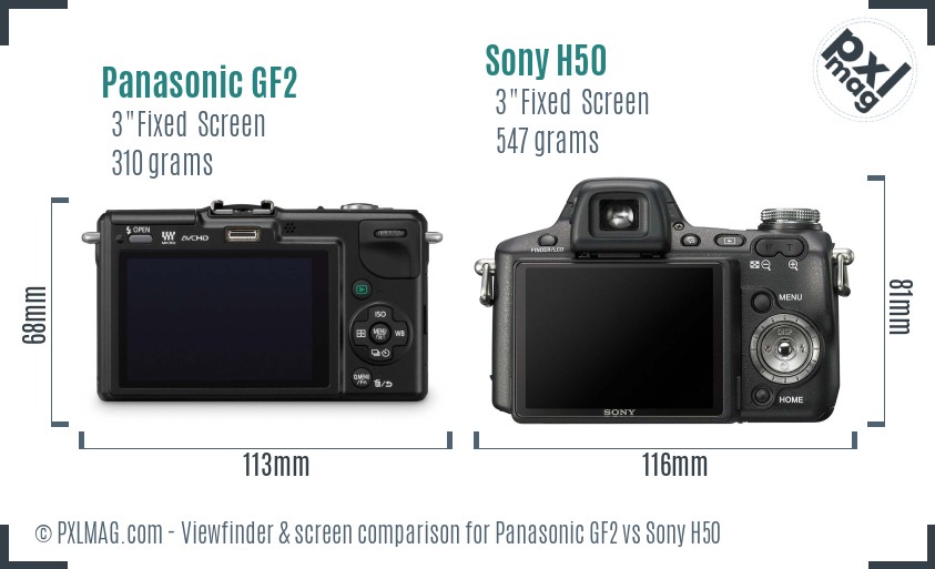 Panasonic GF2 vs Sony H50 Screen and Viewfinder comparison