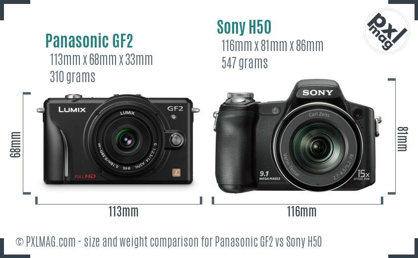 Panasonic GF2 vs Sony H50 size comparison