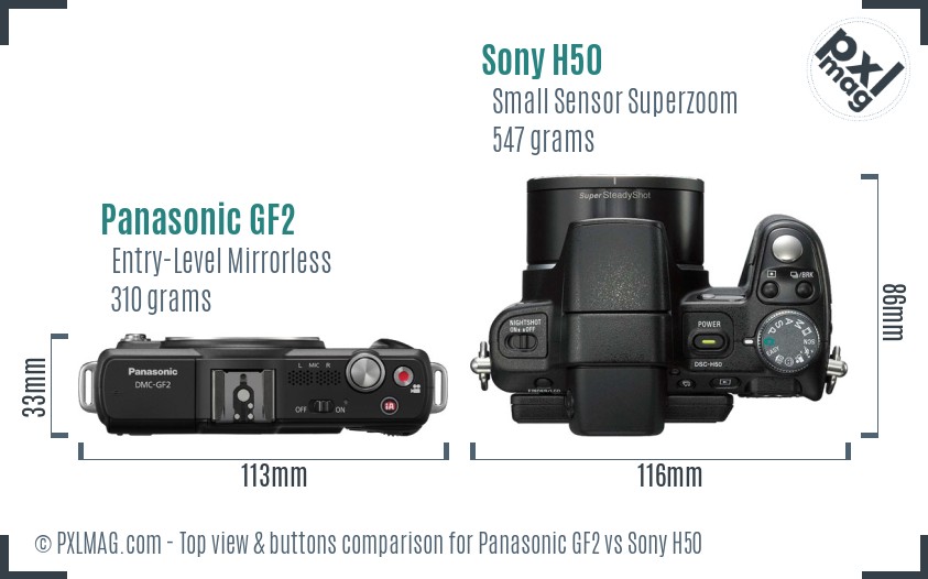 Panasonic GF2 vs Sony H50 top view buttons comparison