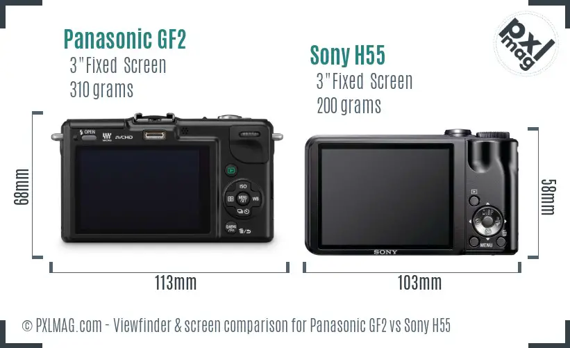 Panasonic GF2 vs Sony H55 Screen and Viewfinder comparison