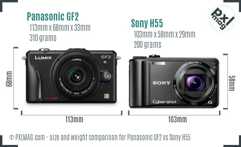 Panasonic GF2 vs Sony H55 size comparison