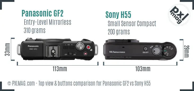 Panasonic GF2 vs Sony H55 top view buttons comparison