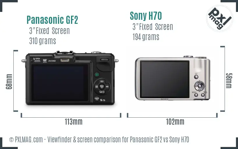 Panasonic GF2 vs Sony H70 Screen and Viewfinder comparison