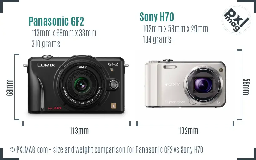 Panasonic GF2 vs Sony H70 size comparison