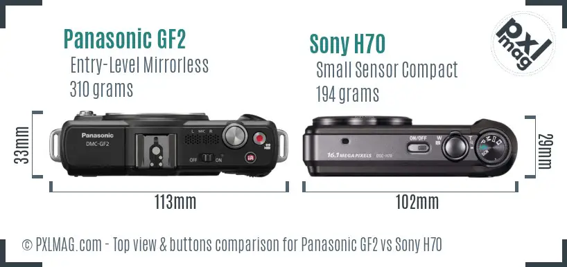 Panasonic GF2 vs Sony H70 top view buttons comparison