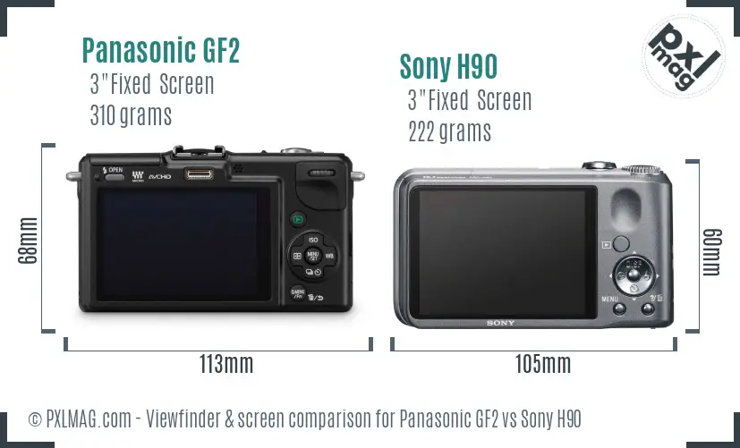 Panasonic GF2 vs Sony H90 Screen and Viewfinder comparison
