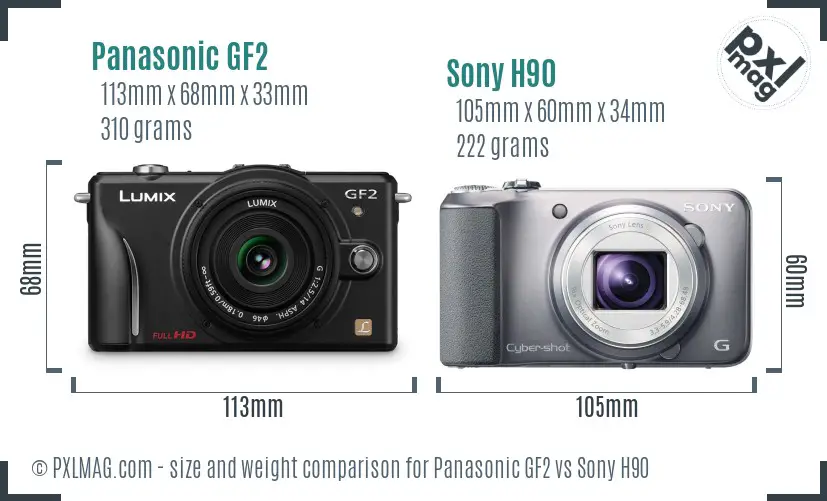 Panasonic GF2 vs Sony H90 size comparison