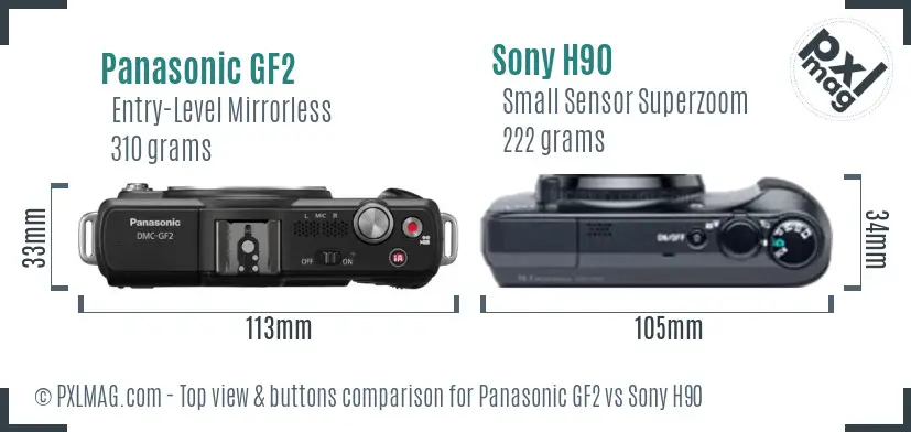 Panasonic GF2 vs Sony H90 top view buttons comparison