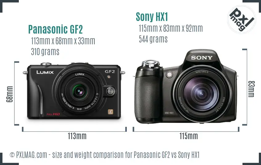 Panasonic GF2 vs Sony HX1 size comparison