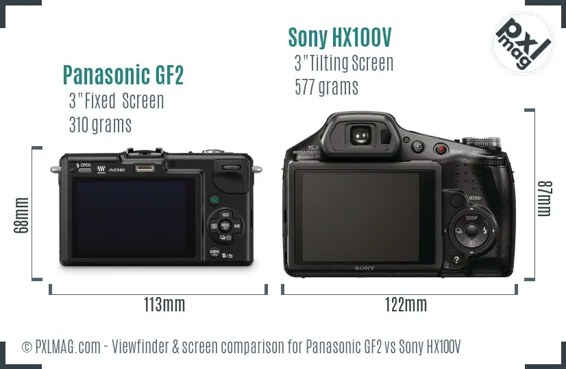 Panasonic GF2 vs Sony HX100V Screen and Viewfinder comparison