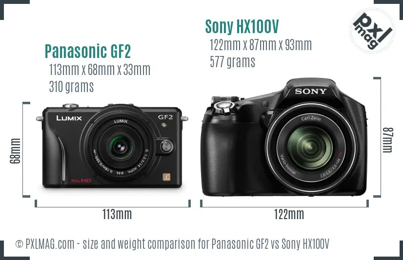 Panasonic GF2 vs Sony HX100V size comparison