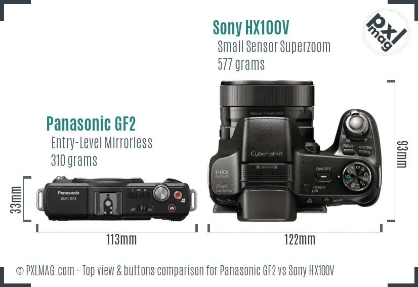 Panasonic GF2 vs Sony HX100V top view buttons comparison