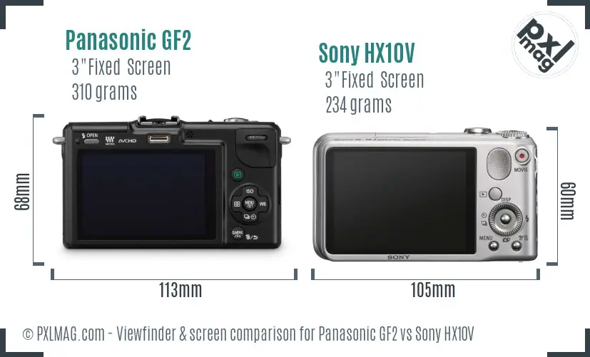 Panasonic GF2 vs Sony HX10V Screen and Viewfinder comparison