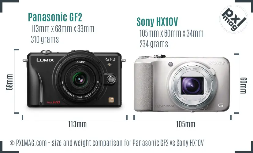 Panasonic GF2 vs Sony HX10V size comparison