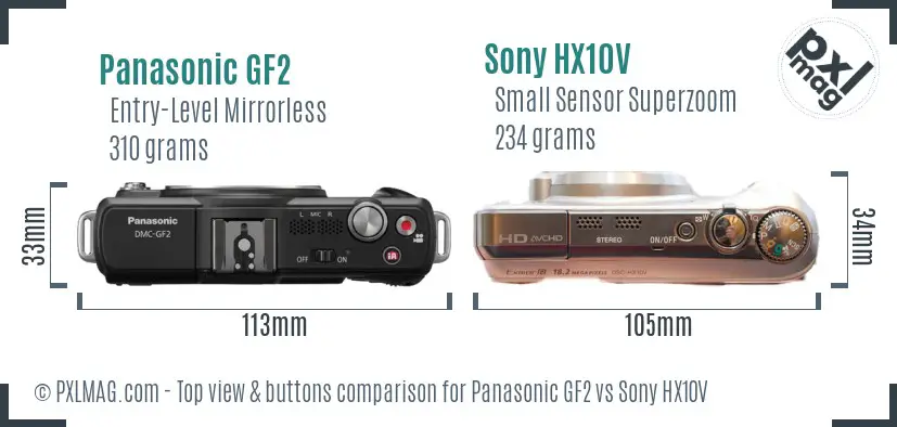 Panasonic GF2 vs Sony HX10V top view buttons comparison