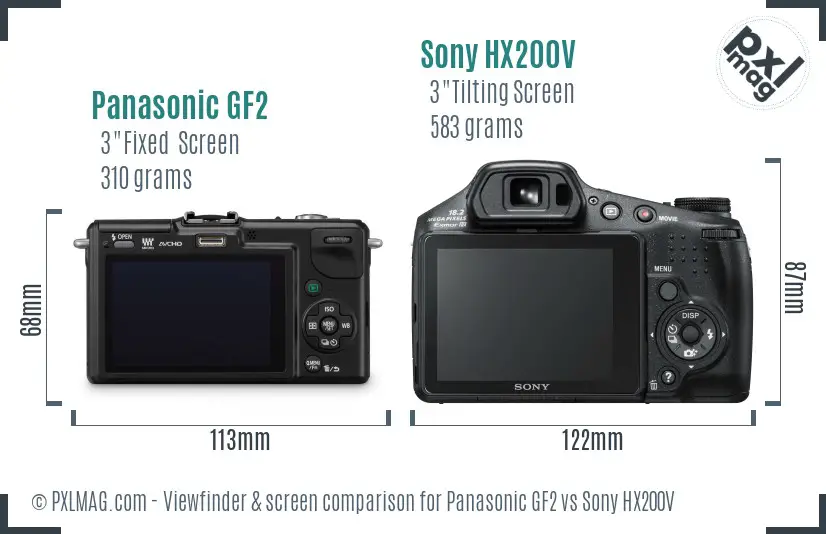 Panasonic GF2 vs Sony HX200V Screen and Viewfinder comparison Panasonic GF2 vs Sony HX200V Screen and Viewfinder comparison