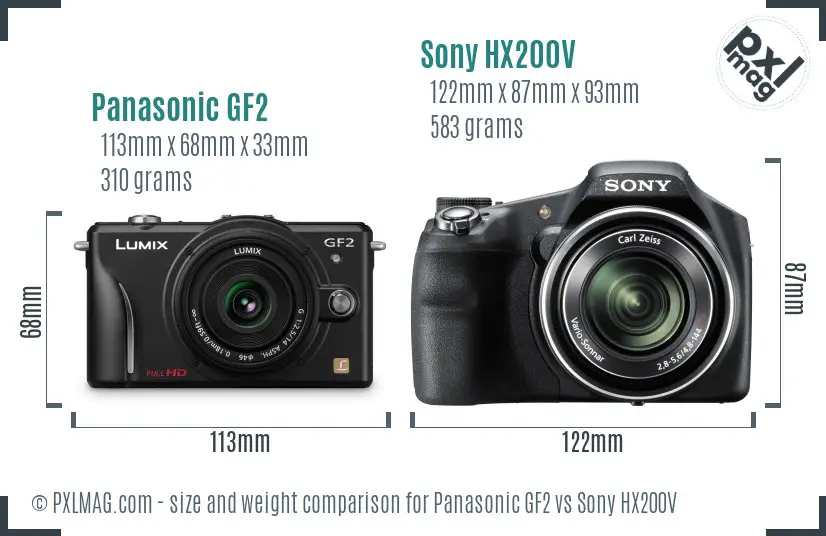 Panasonic GF2 vs Sony HX200V size comparison Panasonic GF2 vs Sony HX200V size comparison