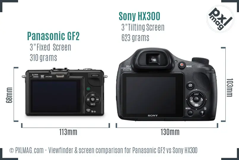 Panasonic GF2 vs Sony HX300 Screen and Viewfinder comparison