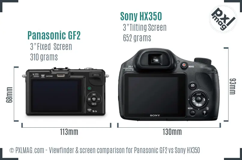 Panasonic GF2 vs Sony HX350 Screen and Viewfinder comparison