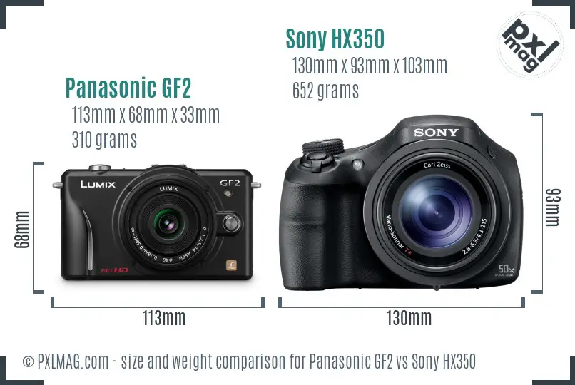 Panasonic GF2 vs Sony HX350 size comparison