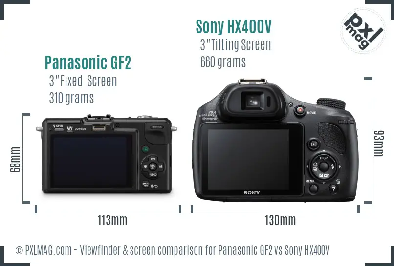 Panasonic GF2 vs Sony HX400V Screen and Viewfinder comparison