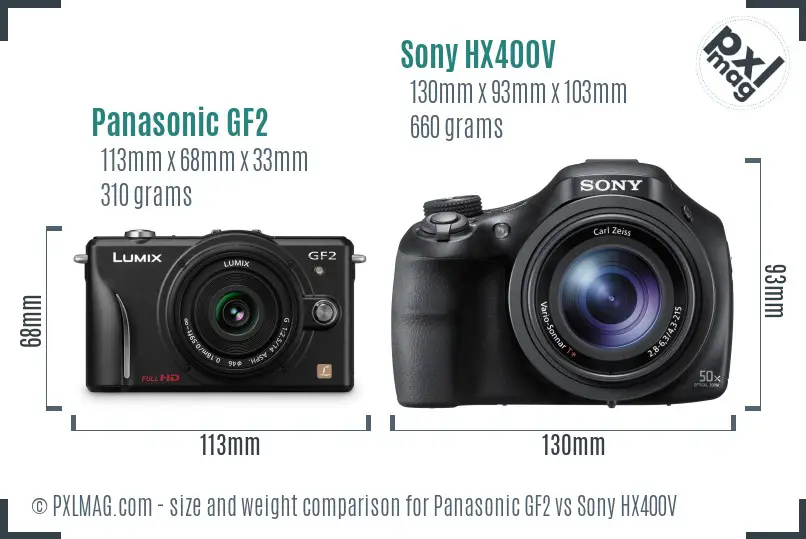 Panasonic GF2 vs Sony HX400V size comparison