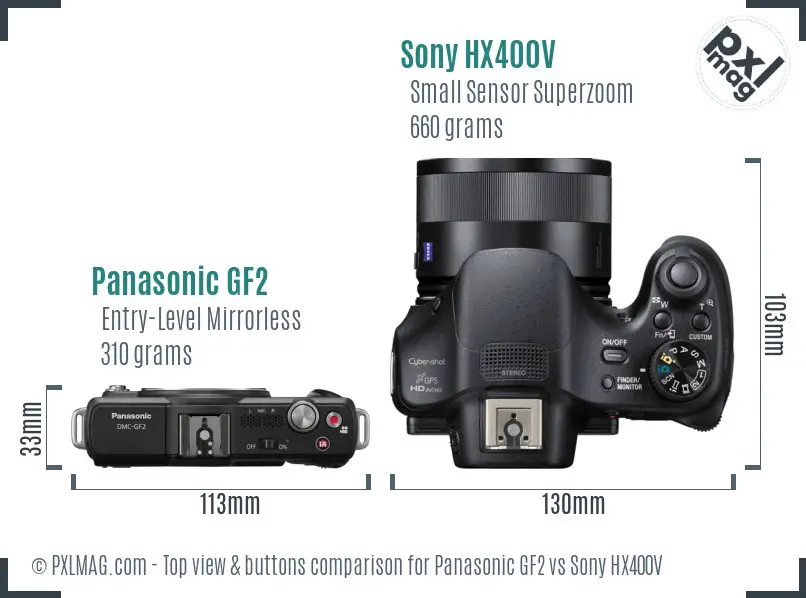 Panasonic GF2 vs Sony HX400V top view buttons comparison