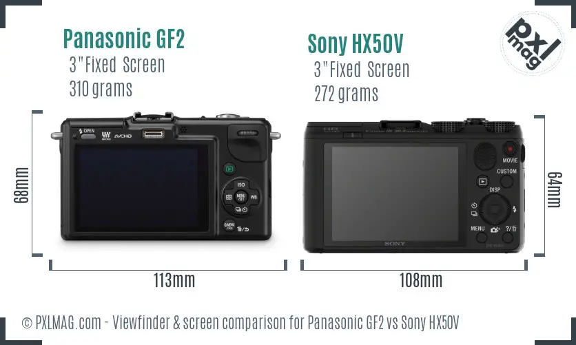 Panasonic GF2 vs Sony HX50V Screen and Viewfinder comparison